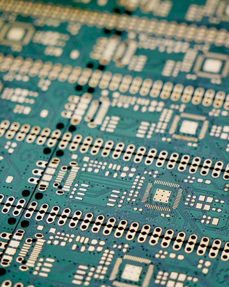 A printed circuit board in close focus